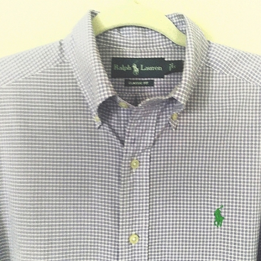 Ralph Lauren Purple Gingham Men's Button Down Lime Green Pony Small‎